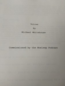 Front page of an amazing script by Michael Whitehouse, not to be confused with Mike Blackcastle.